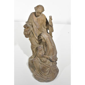 Wood look Nativity Scene w/ Mary, Joseph holding lantern, & Baby Jesus Christmas